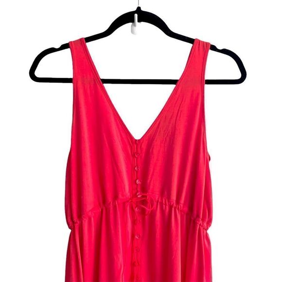 BCBGMAXAZRIA Sleeveless Button Front High Low Midi Dress Red S - Picture 5 of 9